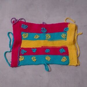 NWOT Vintage Hand-Knitted Made-in-Canada Colourful Baby Welcoming Mini Blanket